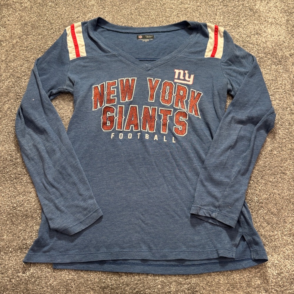 NFL Team Apparel Shirt Womens M Blue Cotton Rayon New York Giants Football Fan